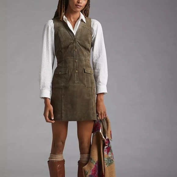 Anthropologie Dresses & Skirts - Pilcro Anthropologie olive suede dress